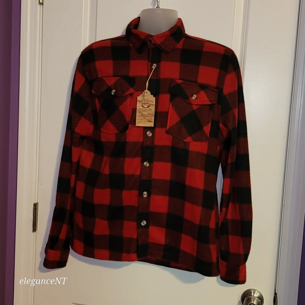 Telluride Men's Red/Black Plaid Flannel Shirt Sz: M NWT - Picture 4 of 5